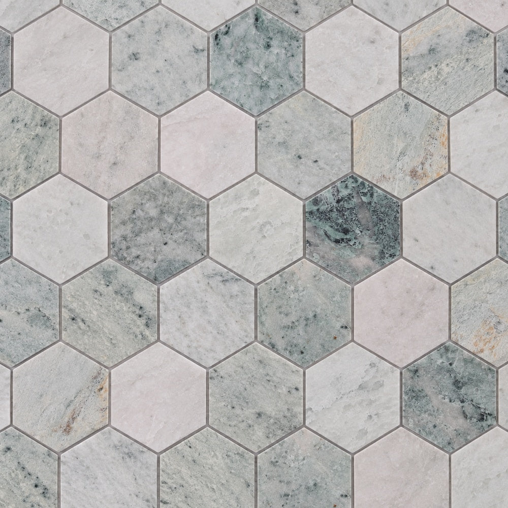 Hexalux Green 10.25x11.75 Honed Mosaic Tile close-up