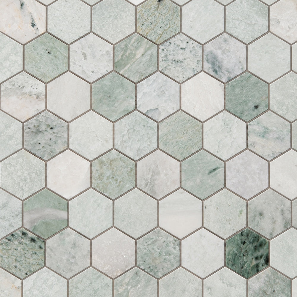 Hexalux Green 11.75x12 Polished Mosaic Tile close-up