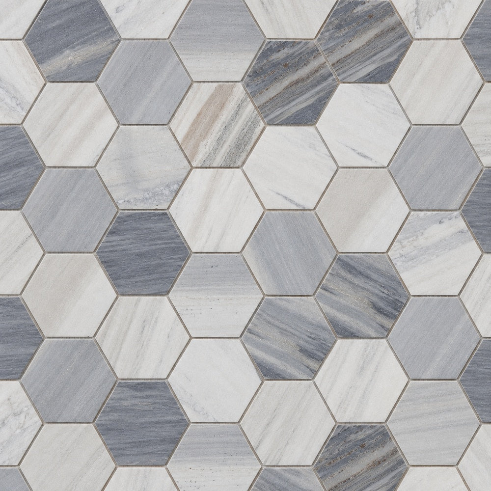 Hexalux Italian Blue 3x3 10.25x11.75 Mosaic Tile close-up