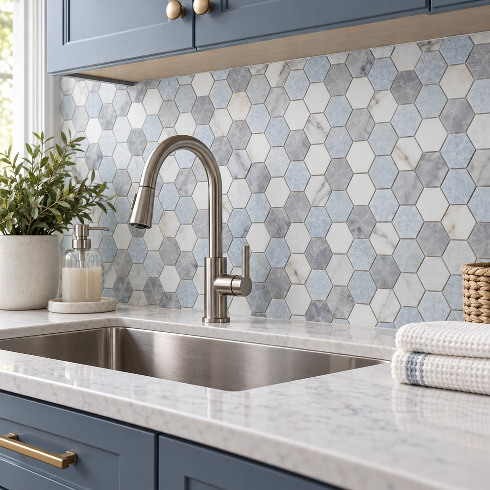 Hexalux Livid 2x2 11.75x12 Mosaic Tile room scene