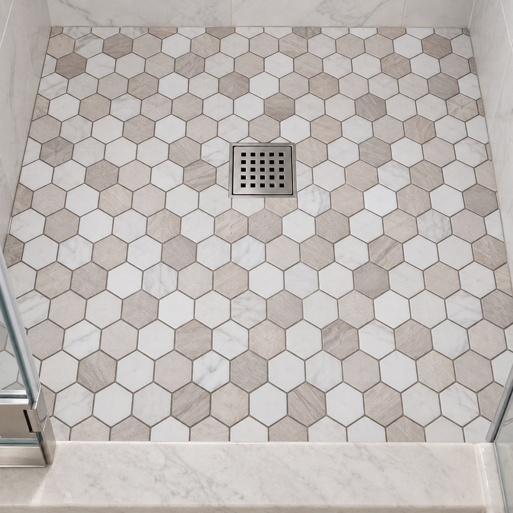 Hexalux Loft 2x2 11.75x11.75 Mosaic Tile room scene