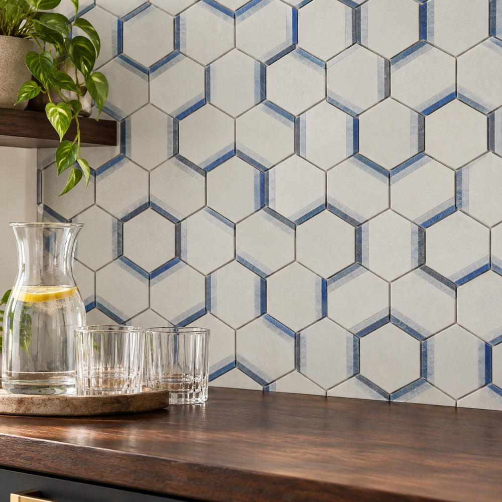 Hexalux Royal Sapphire 12x13.75 Mosaic Tile room scene