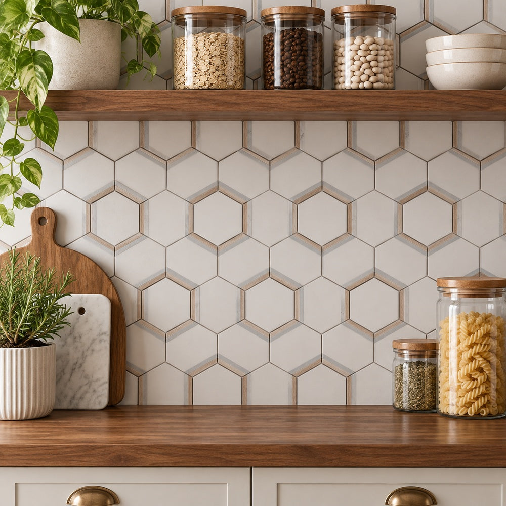 Hexalux Royal Sky 12x13.75 Mosaic Tile room scene