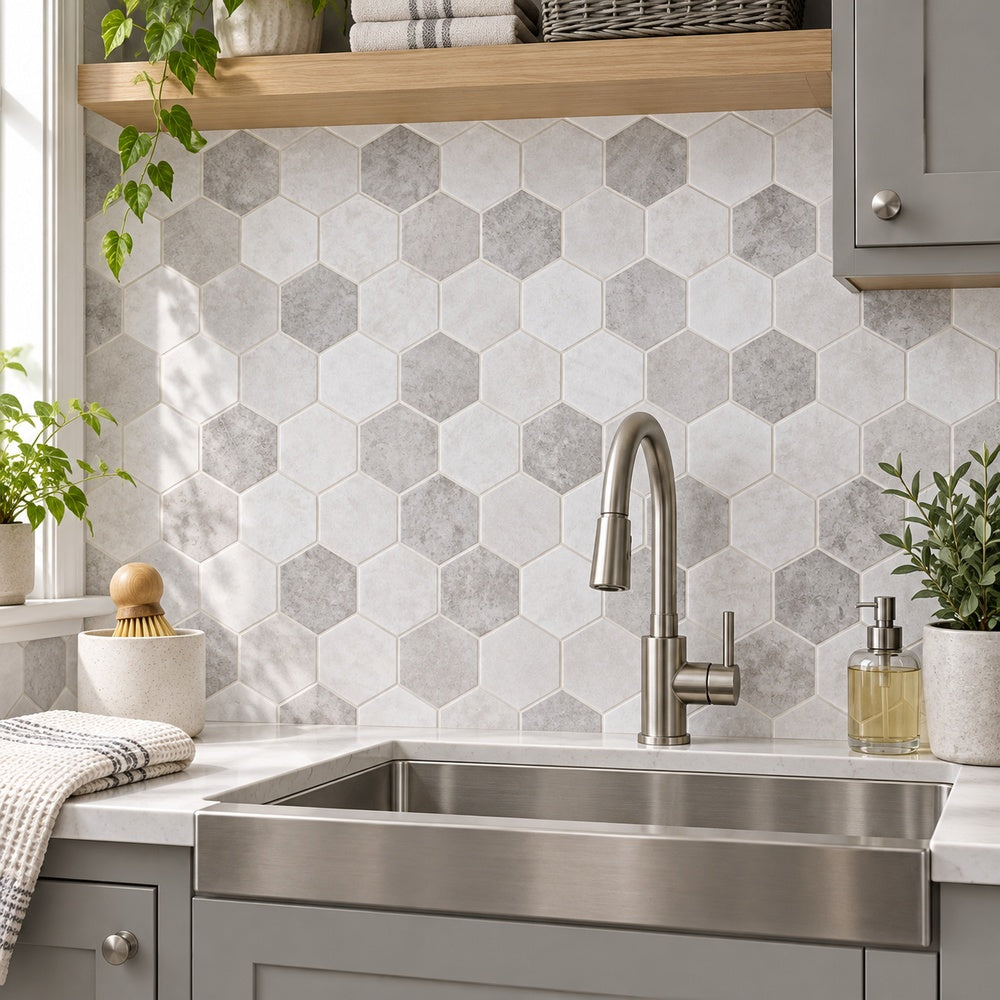 Hexalux Zelik XL Helsinki 11.25x11.25 Mosaic Tile room scene