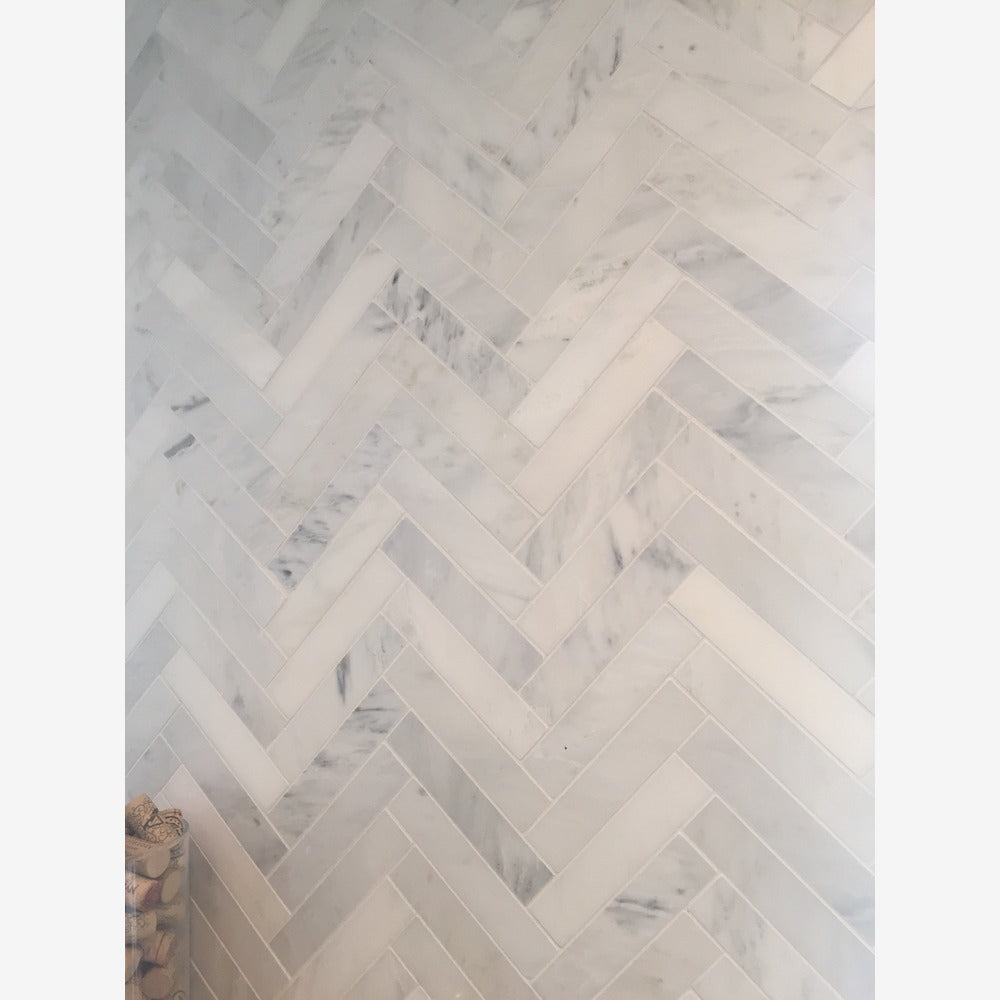 Calacatta Prestige (Asian Statuary) Herringbone 1x4 Polished/Honed Tile