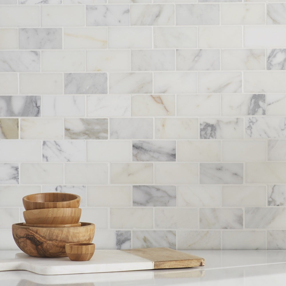 Calacatta Gold Beveled 2x4 Polished/Honed Marble Mosaic Tile