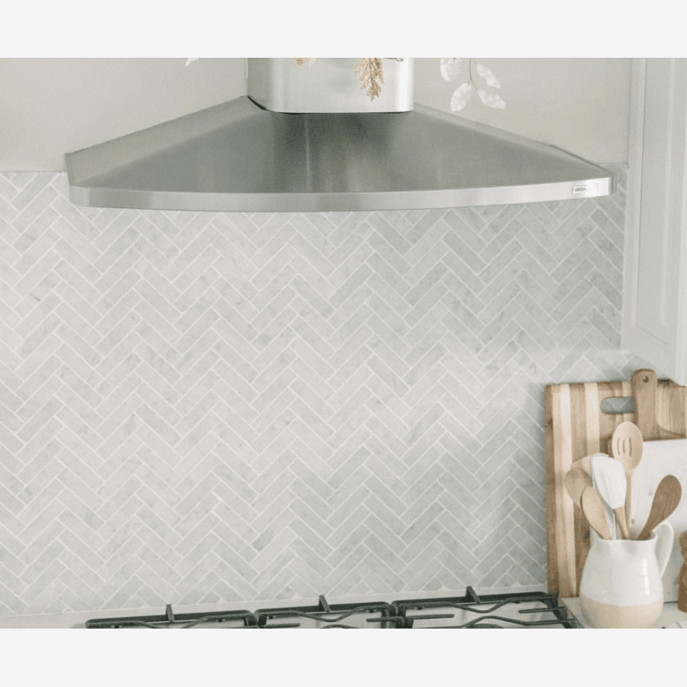 Carrara White Herringbone 1X4 Mosaic Polished/Honed