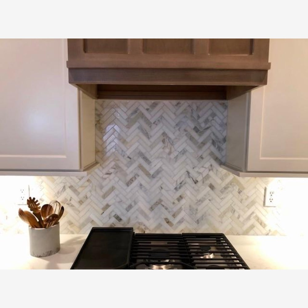 Calacatta Gold 1x4 Herringbone Polished/Honed Marble Mosaic Tile