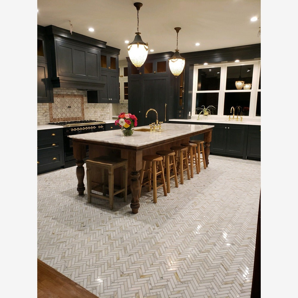 Calacatta Gold 1x4 Herringbone Polished/Honed Marble Mosaic Tile