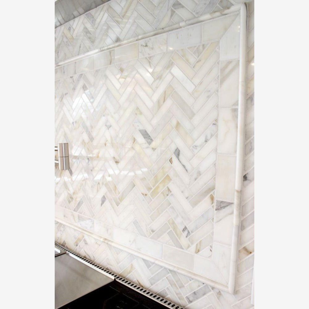 Calacatta Gold 1x4 Herringbone Polished/Honed Marble Mosaic Tile