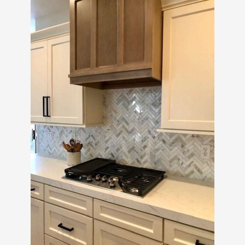 Calacatta Gold 1x4 Herringbone Polished/Honed Marble Mosaic Tile