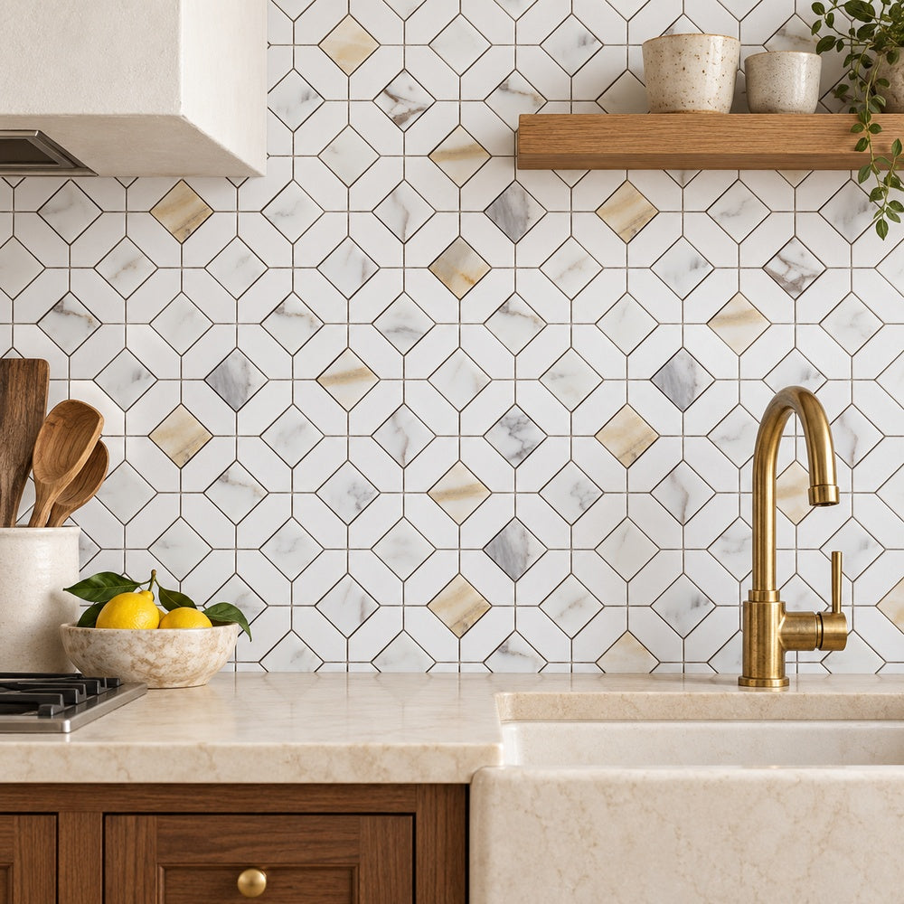 Lennox Calacatta Gold Mosaic installed room scene