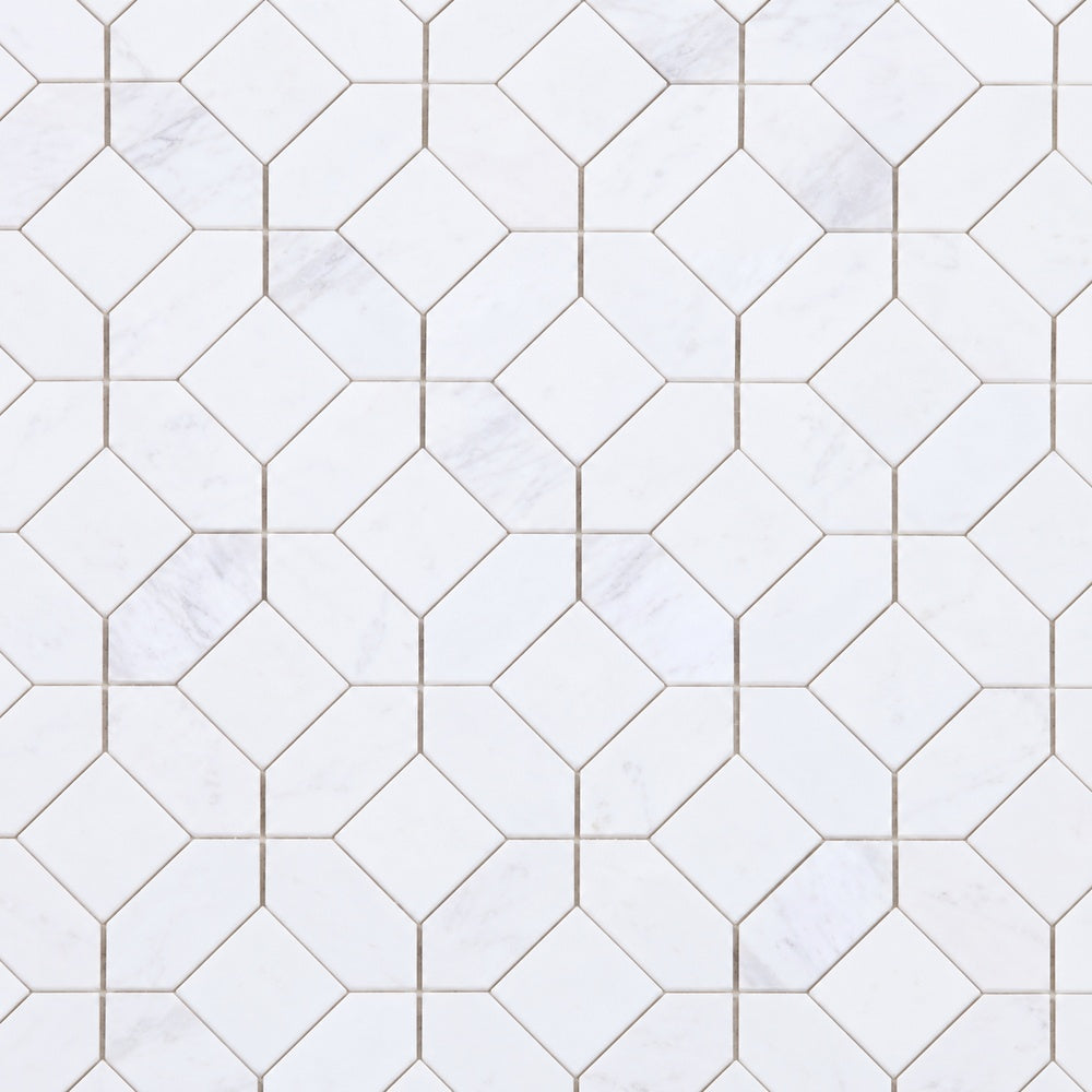 Lennox Perla Bianco marble mosaic installed close-up