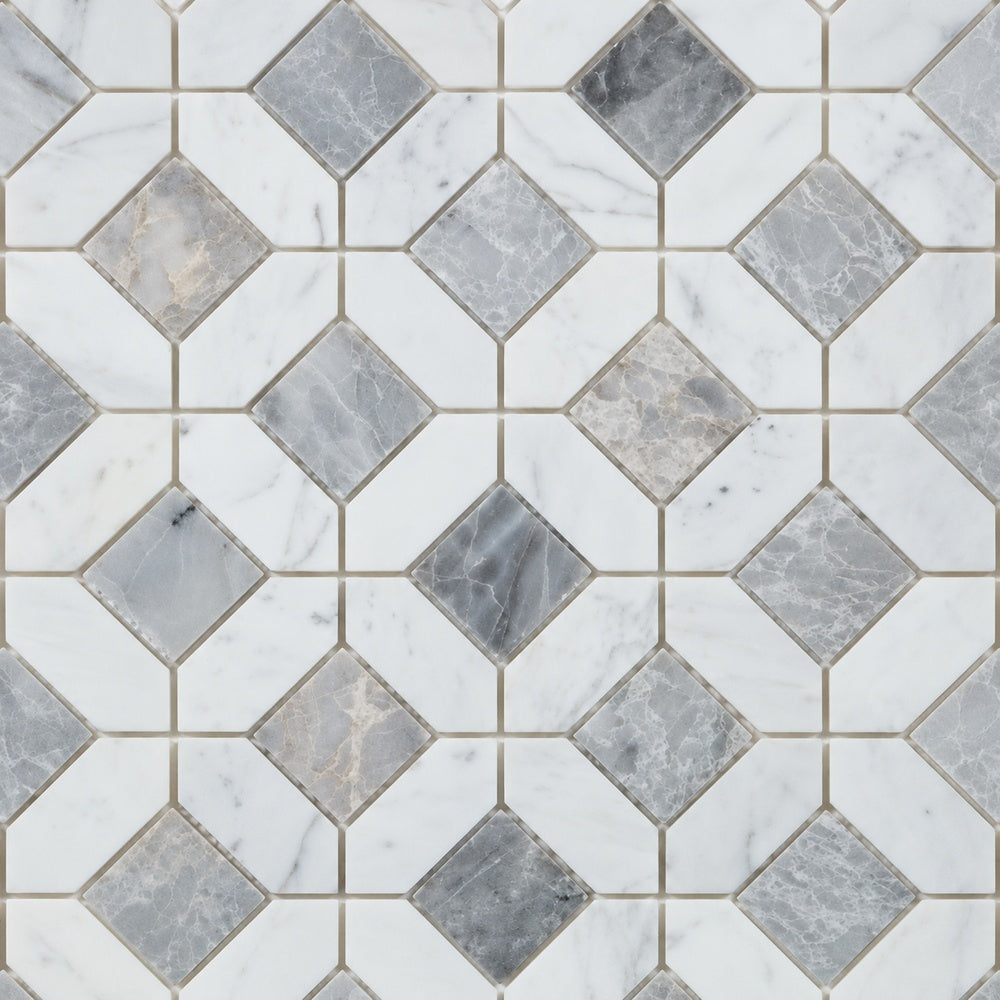 Lennox Dawn Celeste marble mosaic installed close-up
