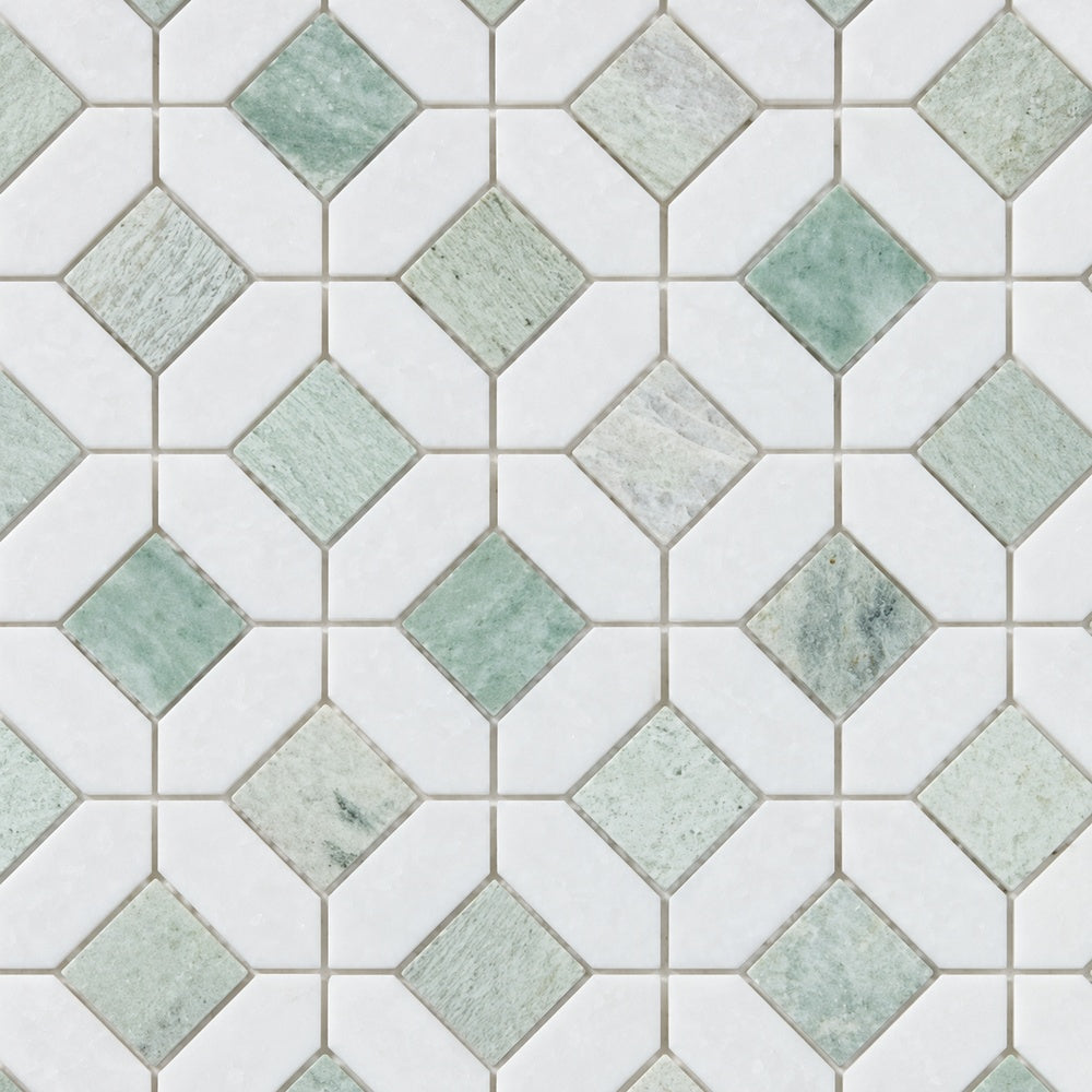 Lennox Green marble mosaic installed close-up