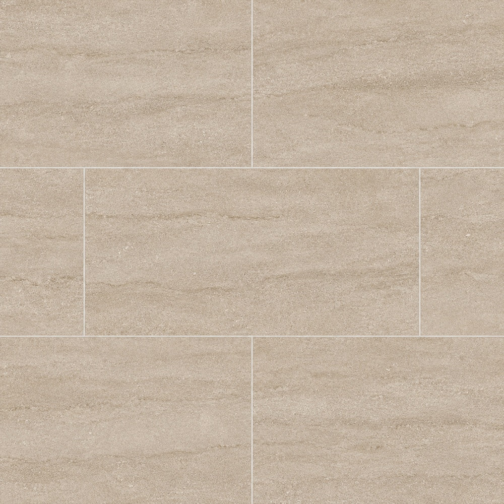 Liora Moka Veincut 12x24 R Porcelain Tile large-format installed close-up