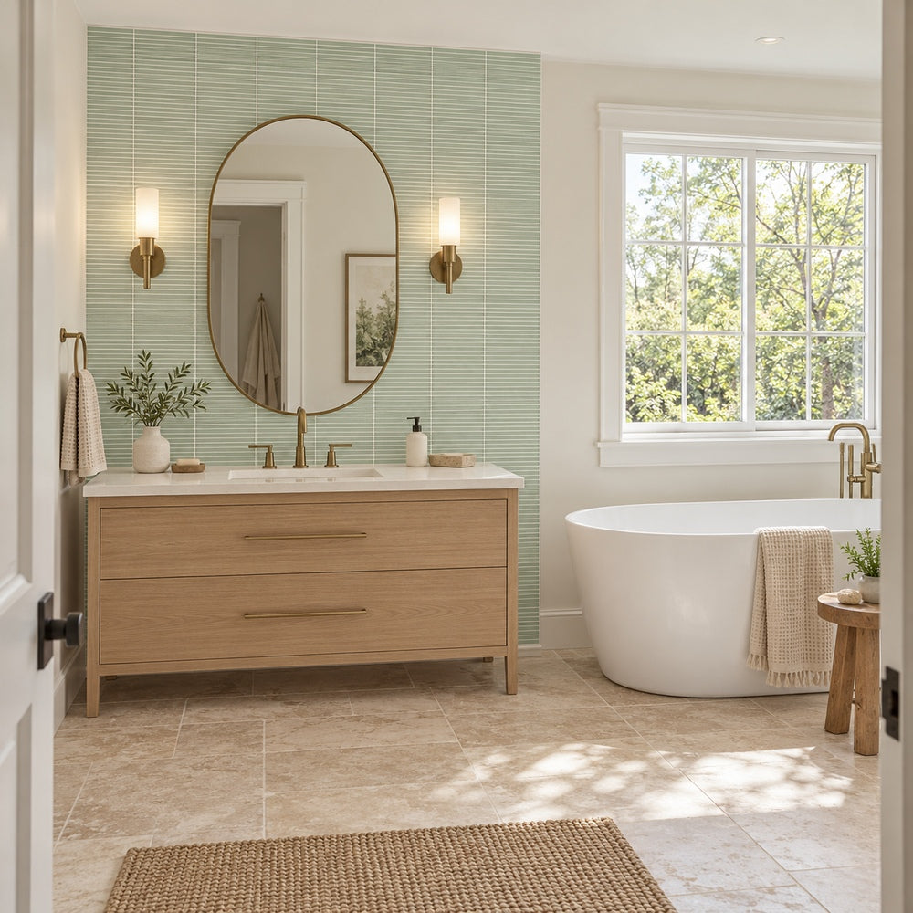 Lumina Opal 12x12 Fluted Glass Mosaic Tile — generated room installation scene
