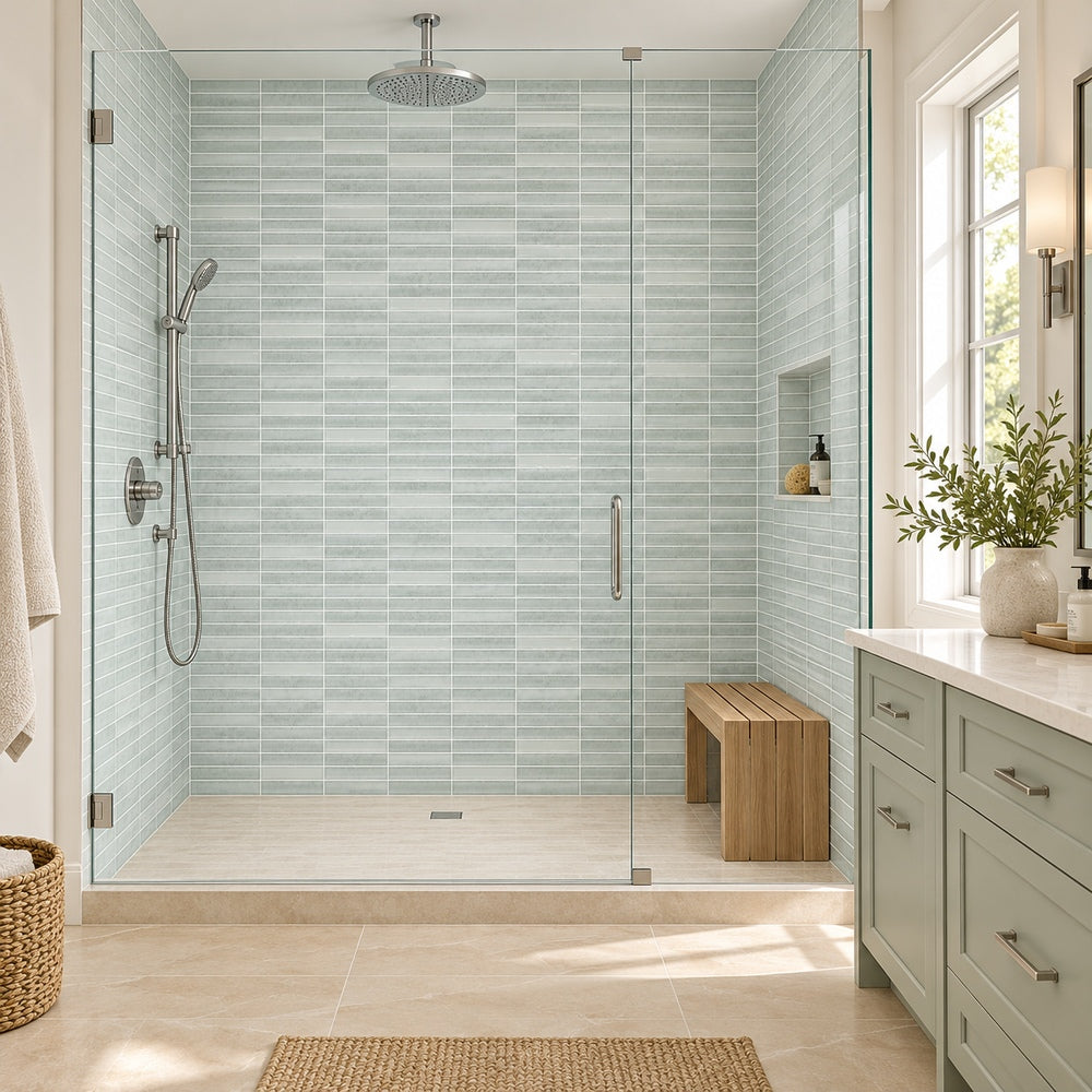 Lumina Halo 12x12 Stacked Glass Mosaic Tile — generated room installation scene