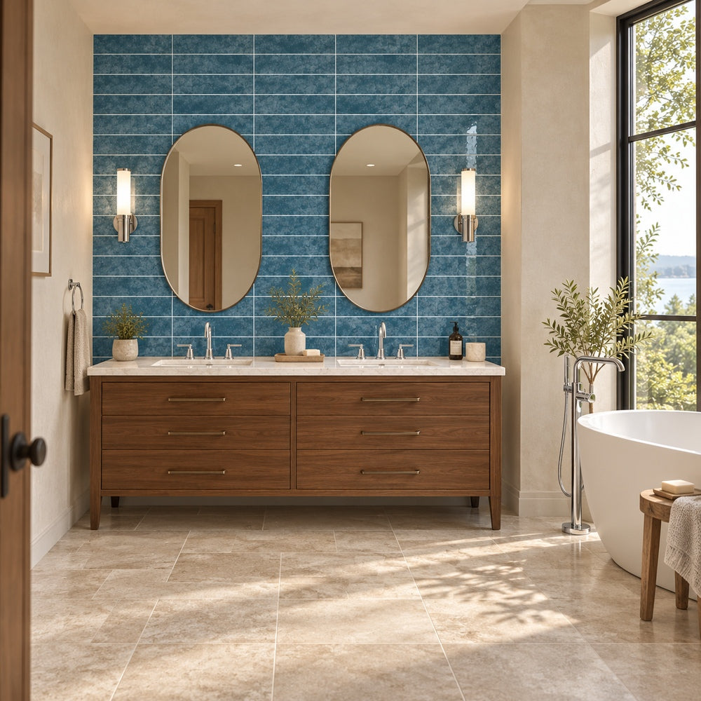 Lumina Indigo 3x12 Glass Tile — generated room installation scene