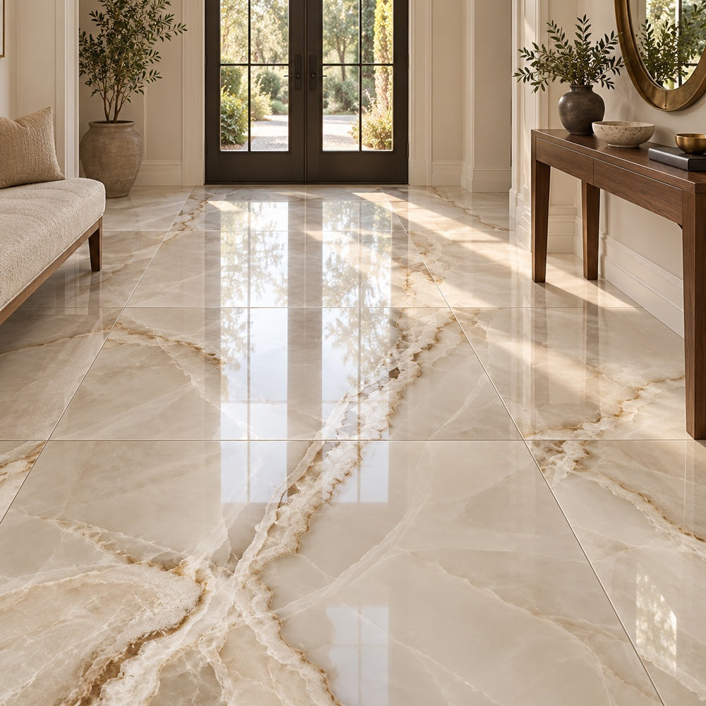 Lunara Capuccino PO 35x35 R Porcelain Tile room installation scene