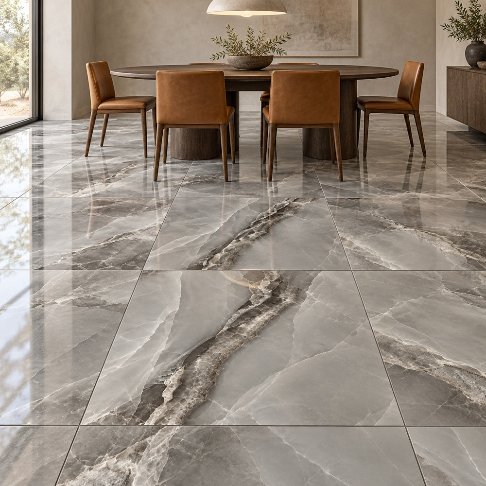 Lunara Dark PO 35x35 R Porcelain Tile room installation scene