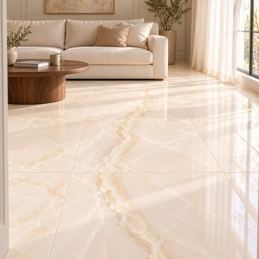 Lunara Light PO 35x35 R Porcelain Tile room installation scene
