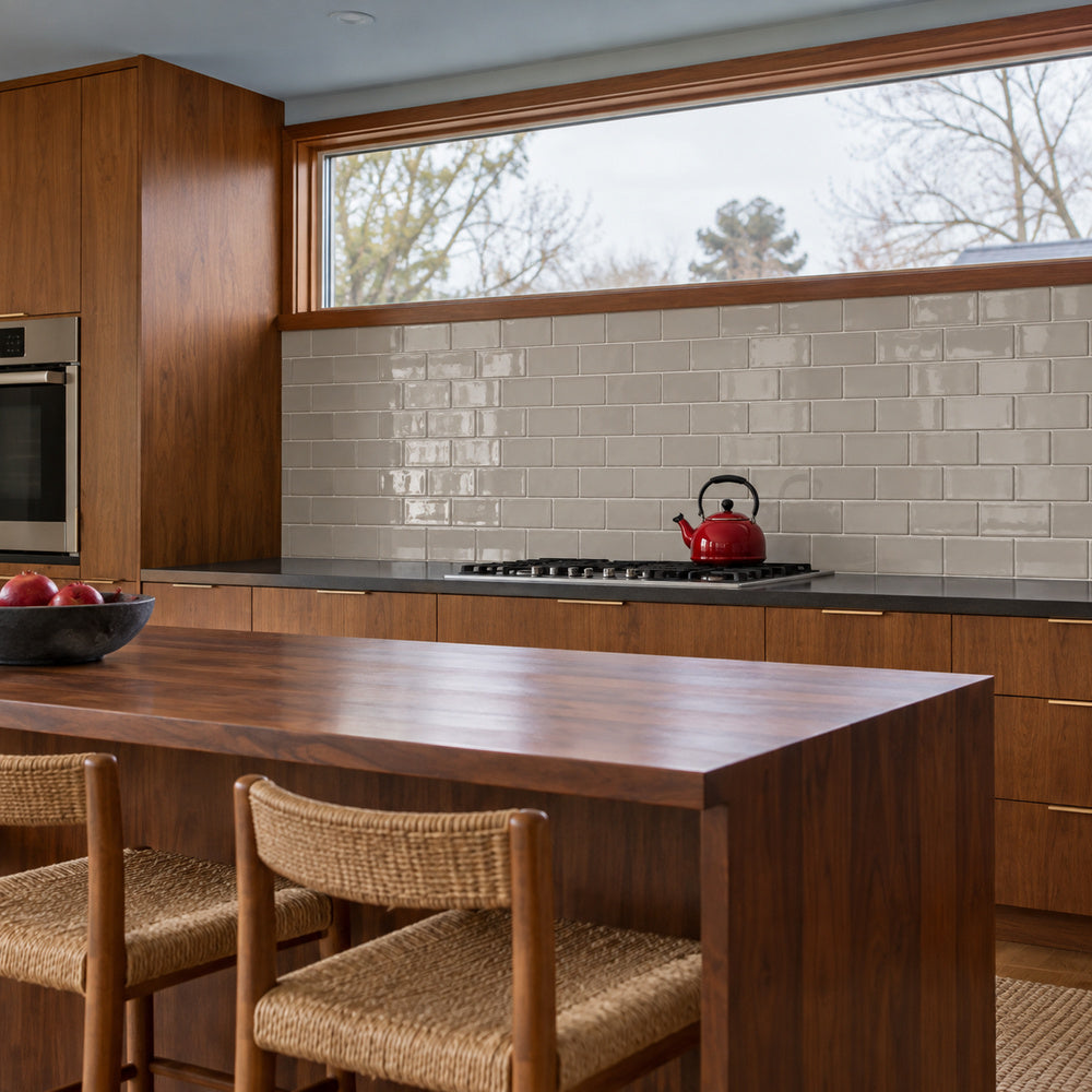 Maison Cashmere 3x6 Ceramic Tile Glossy installed in a distinctive kitchen