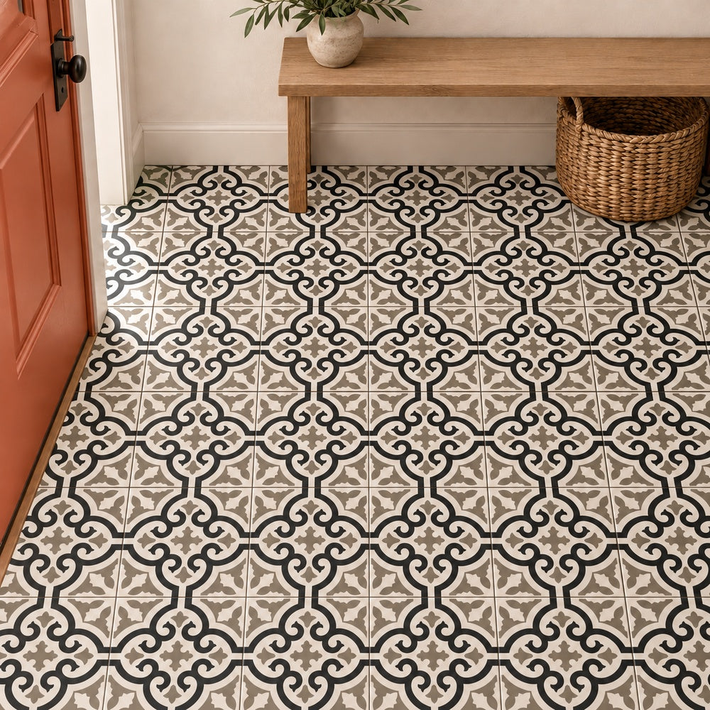 Malaga Fleur 8x8 porcelain tile entryway floor room scene
