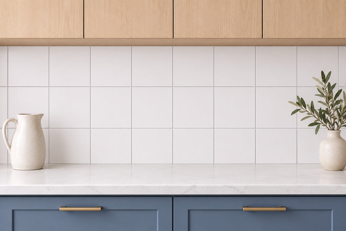 Marrakech Pure White 8x8 matte porcelain tile installed room scene
