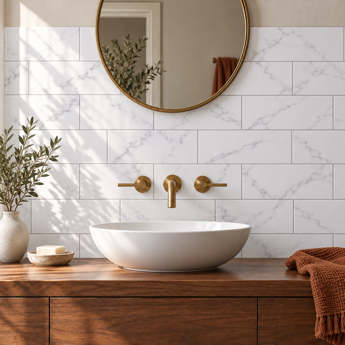 Milano Statuary White 4x10 tile — bathroom installation visualization