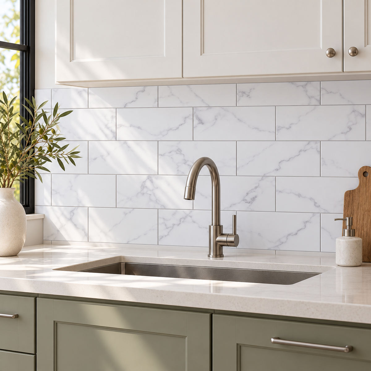 Milano Statuary White 4x10 tile — kitchen installation visualization