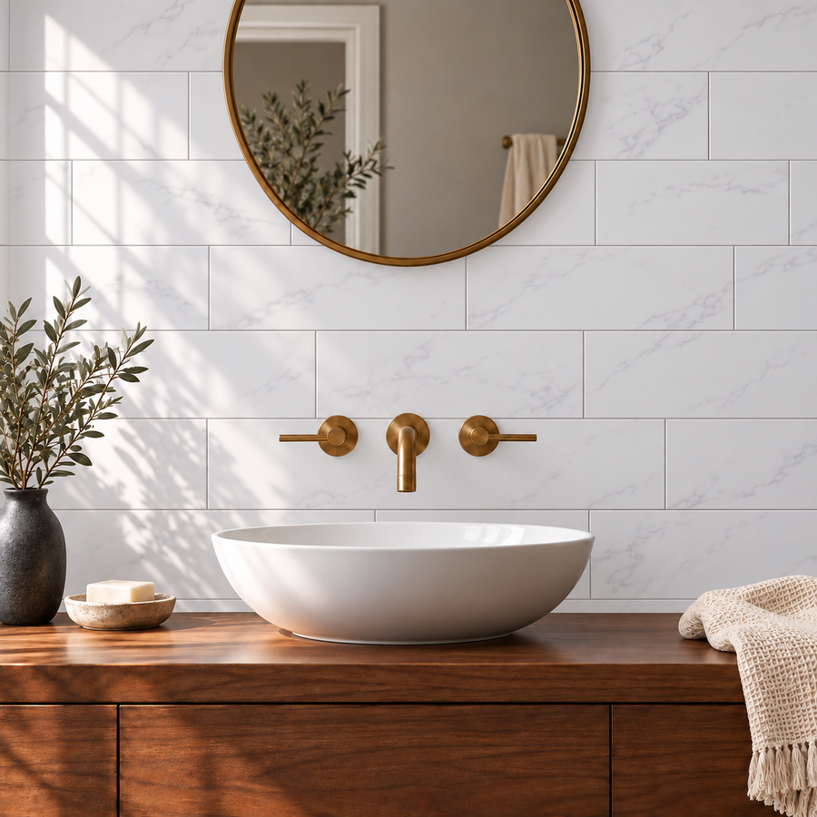 Milano Statuary White 6x18 Ceramic Tile Glossy