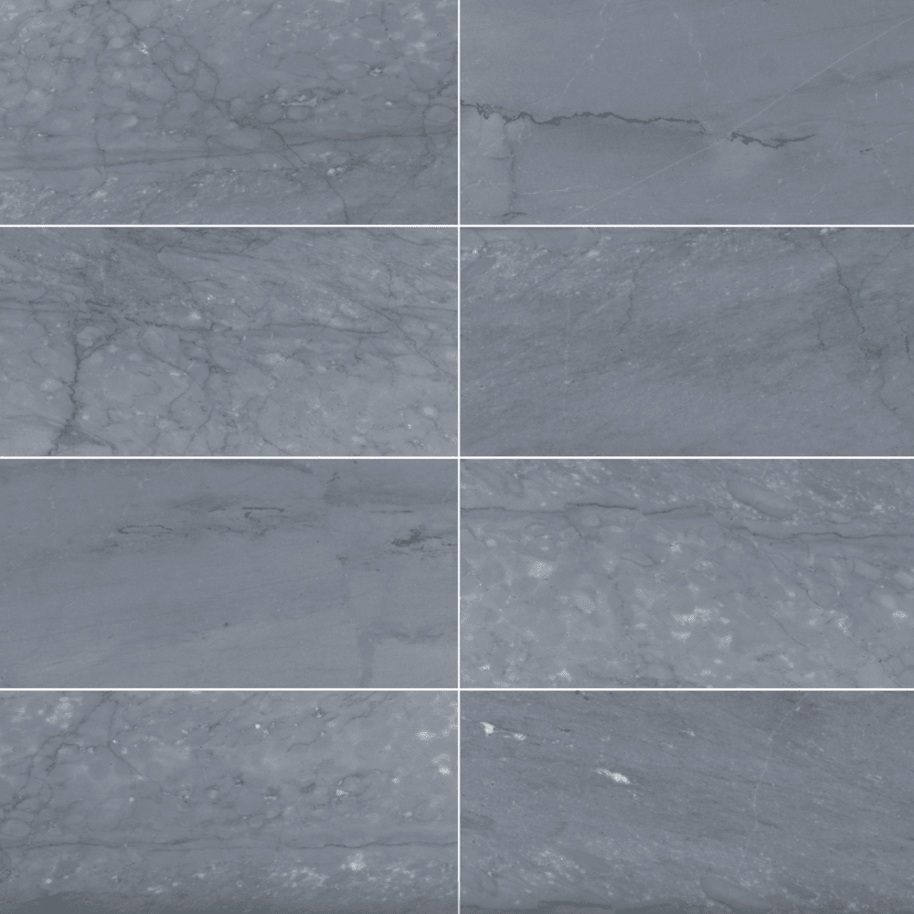 Moonstone Grey Imperiale 12x24 Polished/Honed Marble Tile — installed close-up, supplier original