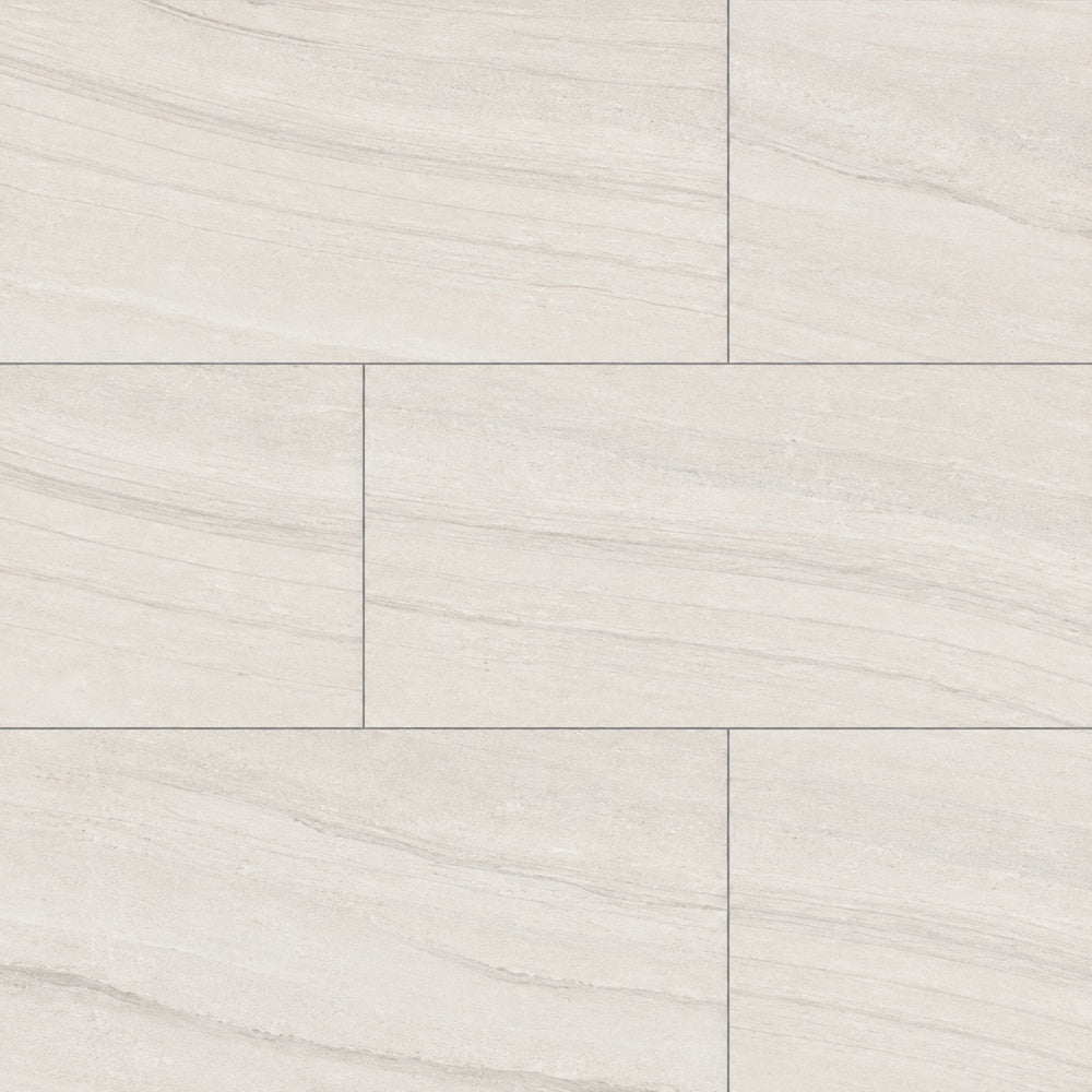 Mythos Arena 12x24 Porcelain Tile large-format installed close-up