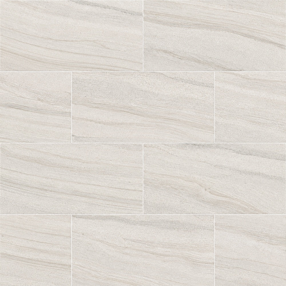 Mythos Arena Polished 12x24 R Porcelain Tile installed tile close-up