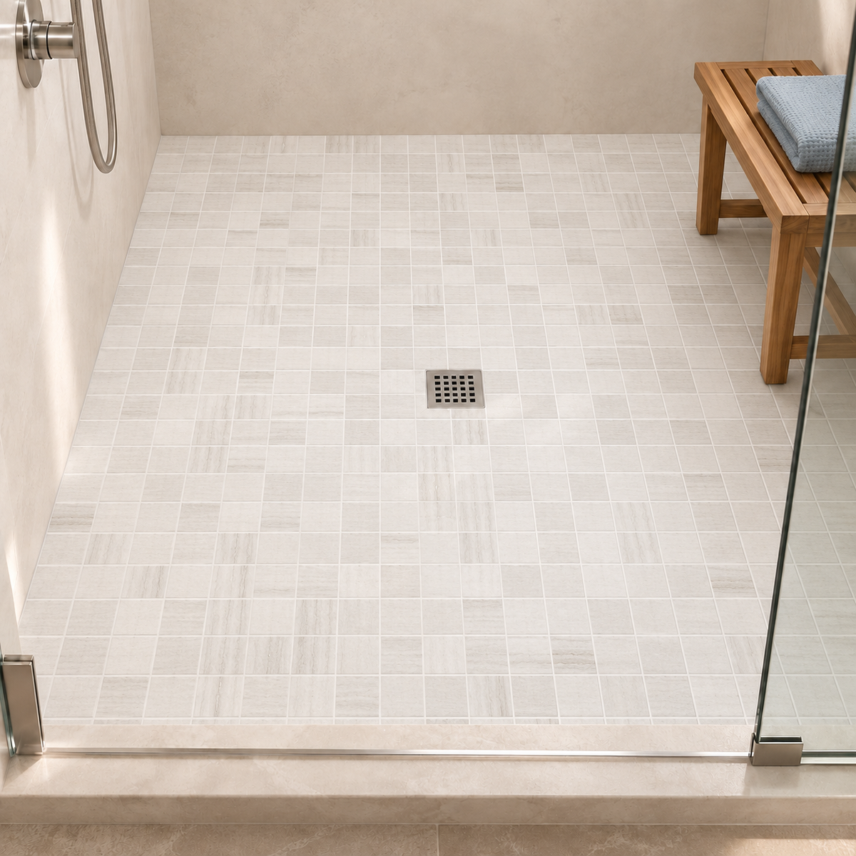 Mythos blanco mosaic shower floor