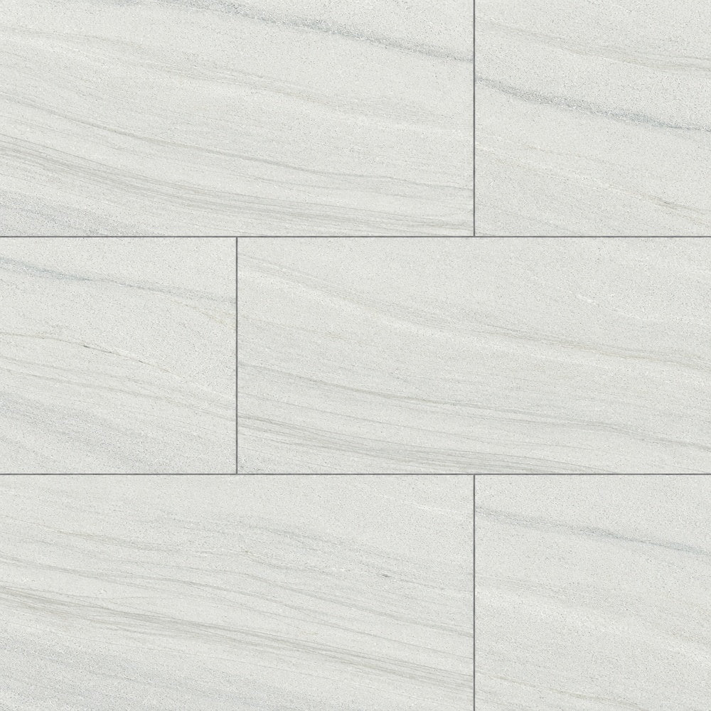 Mythos Blanco Polished 12x24 R Porcelain Tile large-format installed close-up