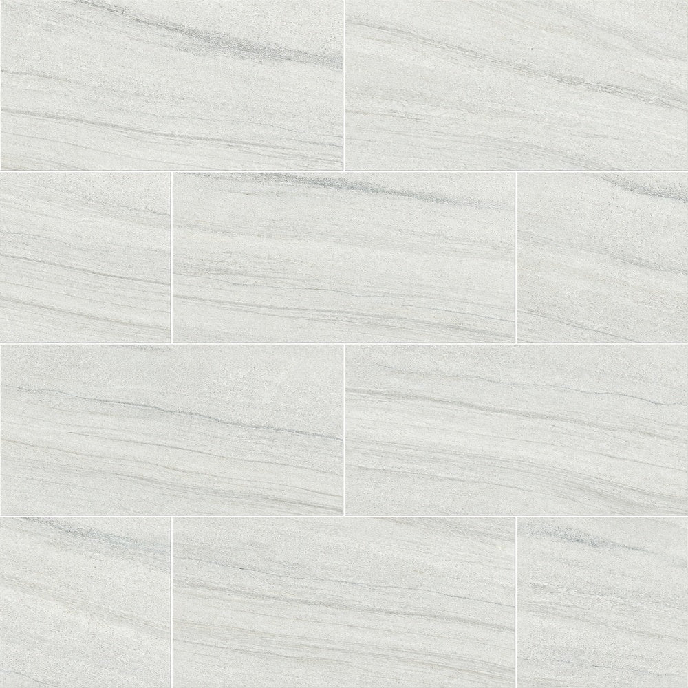 Mythos Blanco Polished 12x24 R Porcelain Tile installed tile close-up
