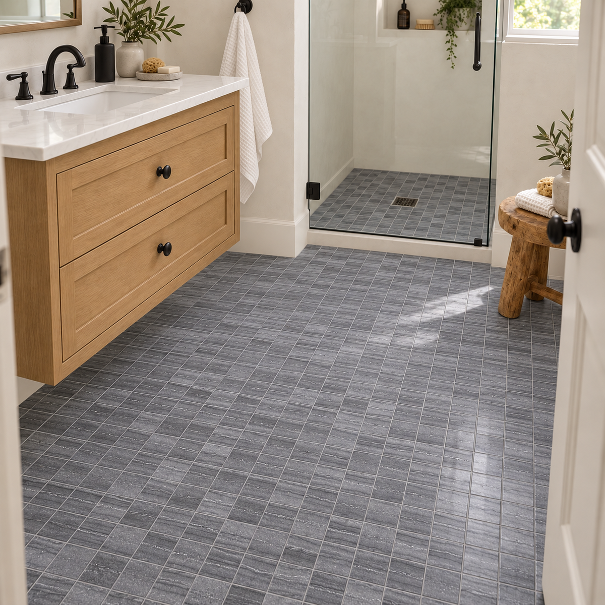 Mythos graphite mosaic bathroom floor