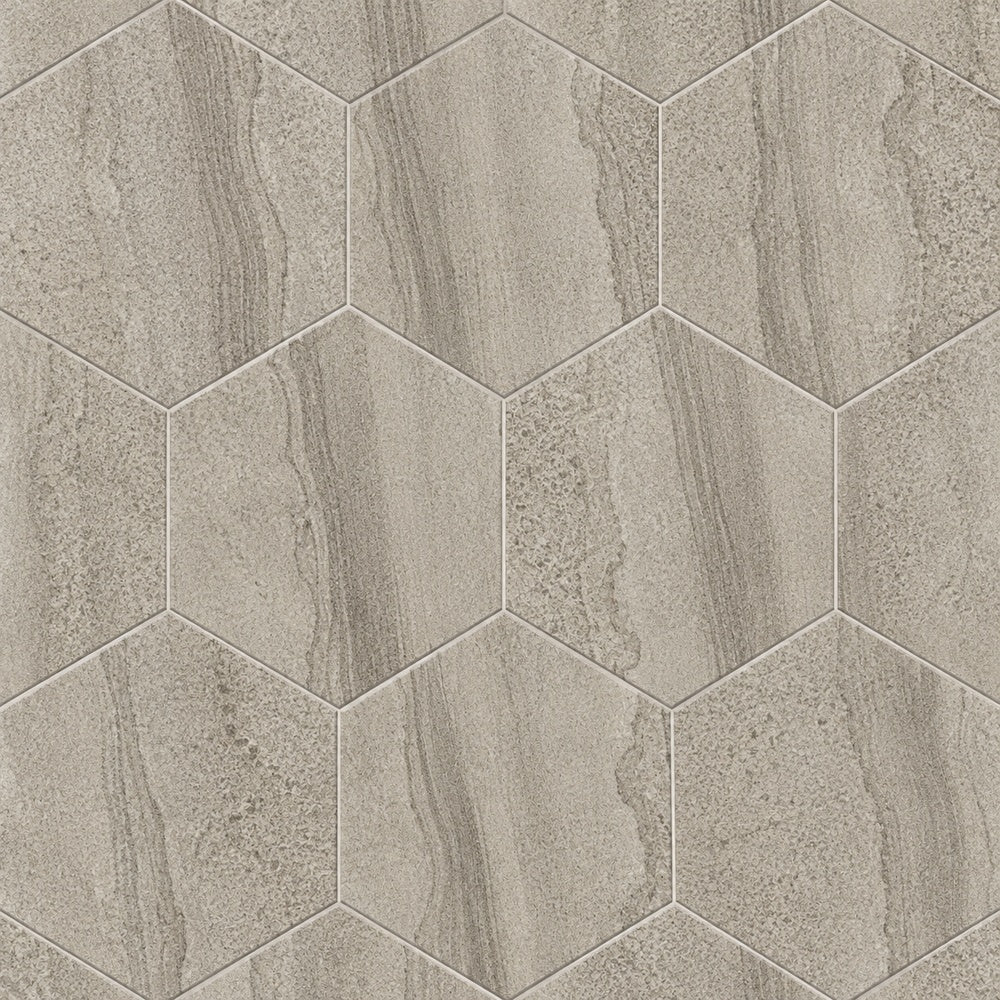 Mythos Vison 8x9 Hexagon Porcelain Tile installed tile close-up