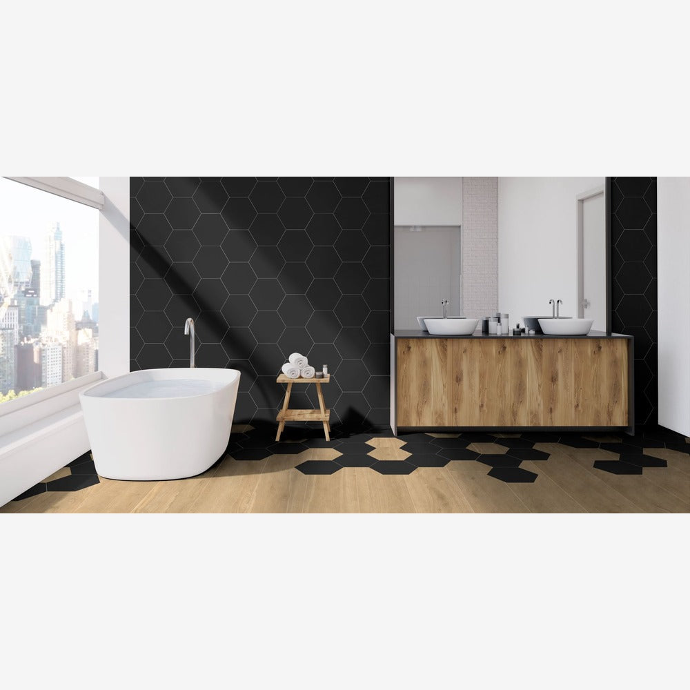 Madrid Black 8x9 Hexagon Matte Porcelain Tile