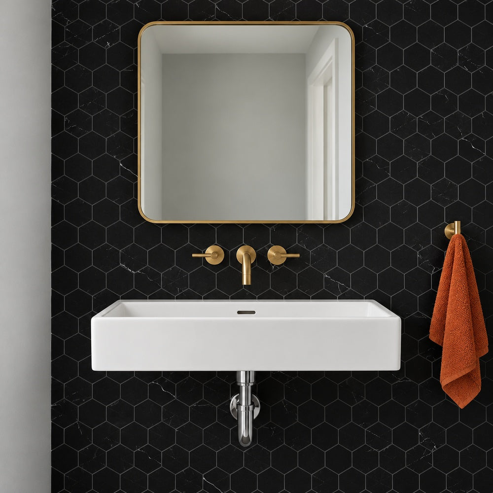 Nero Marquina 3 inch hexagon marble mosaic room scene