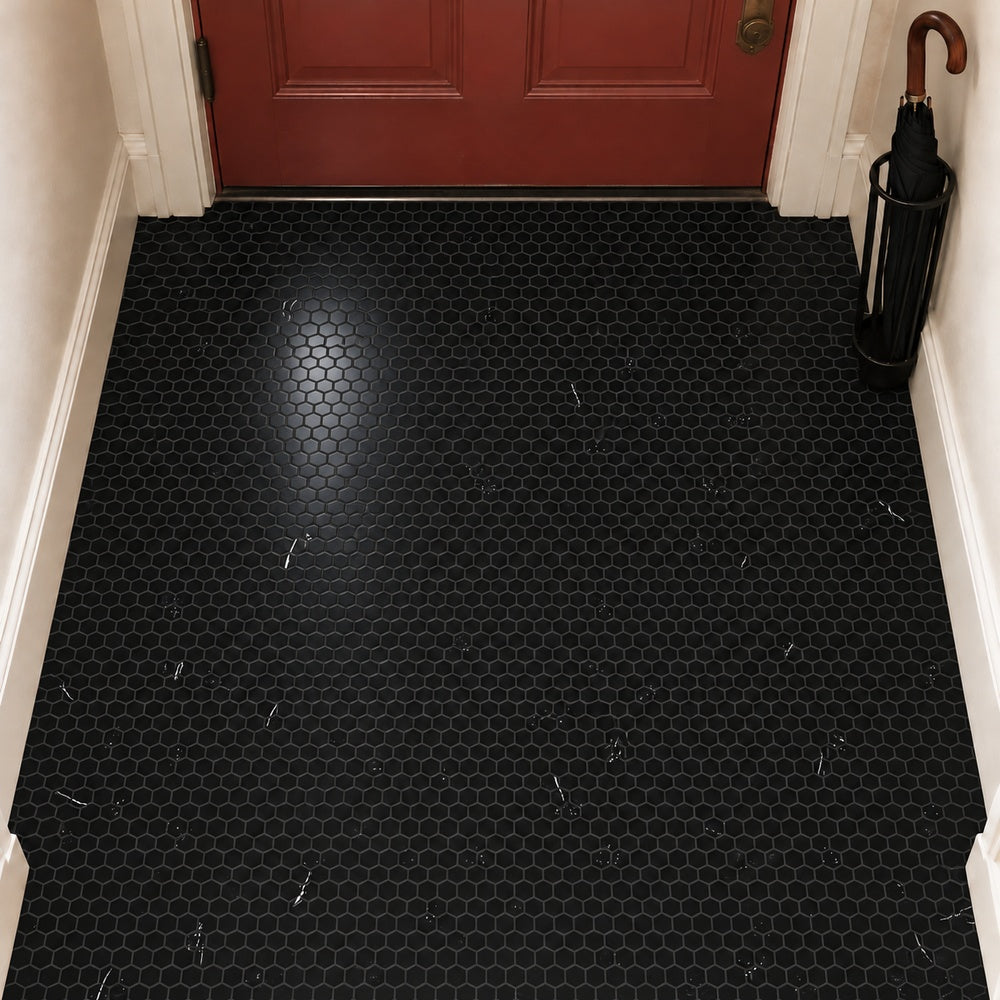 Nero Marquina 1 inch hexagon marble mosaic room scene