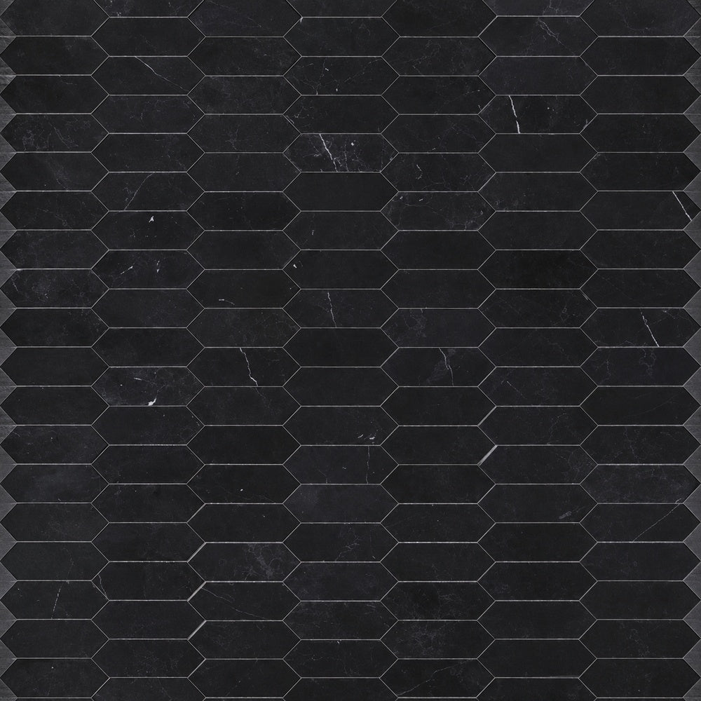 Nero Marquina Elongated Hexagon Polished/Honed Marble Mosaic installed close-up