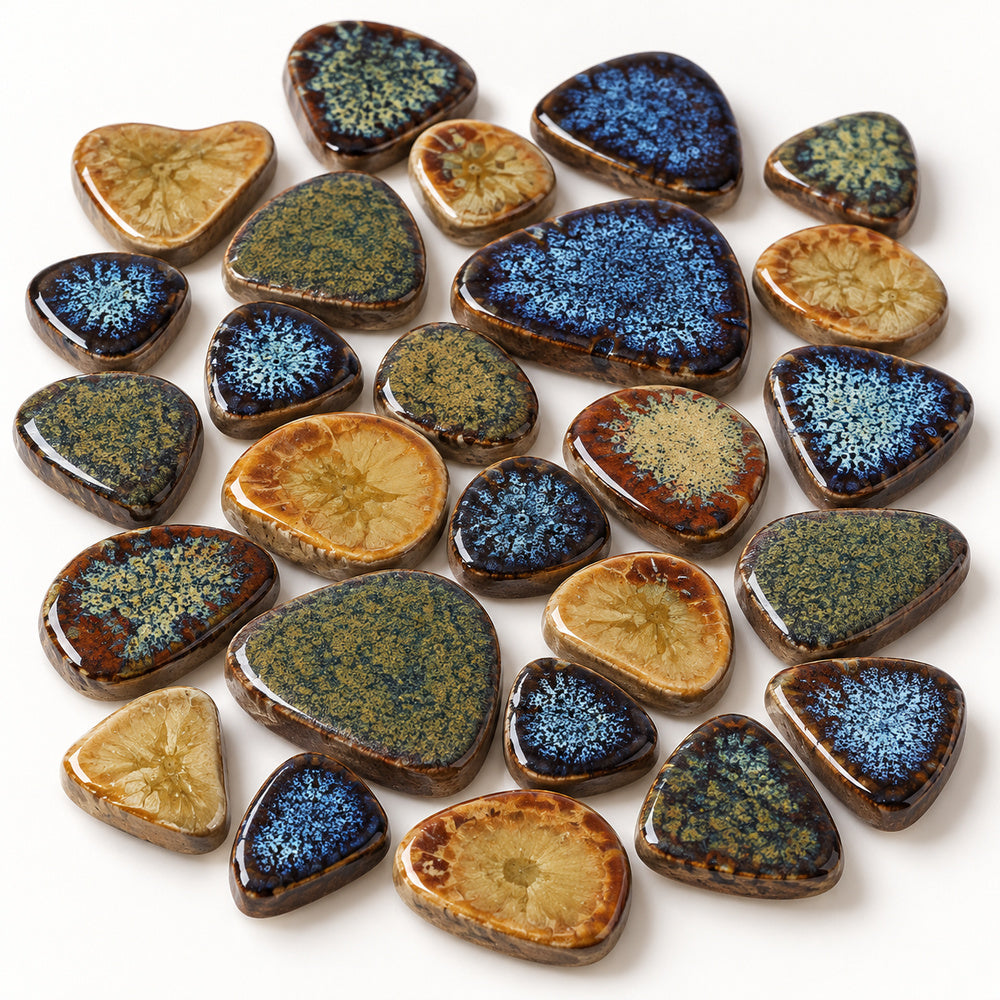 Nevis Brown Lentil Pebble Mosaic reactive glaze and irregular porcelain chip detail