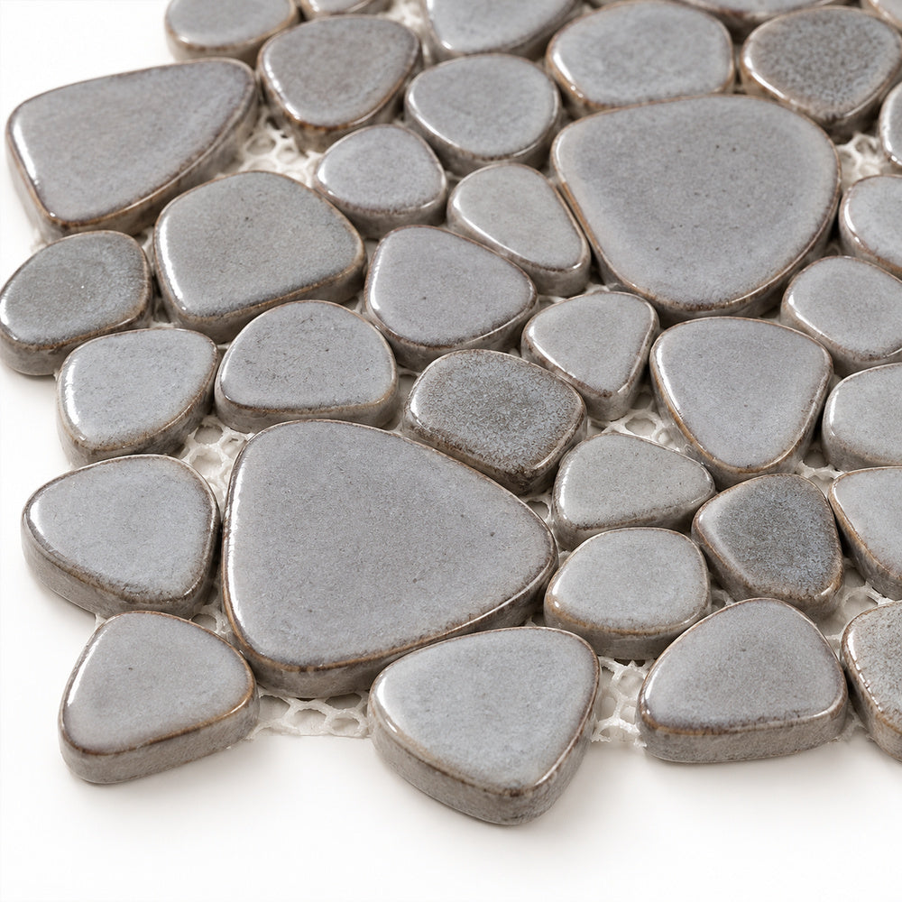 Nevis Gray Violet Pebble Mosaic glaze and irregular chip detail