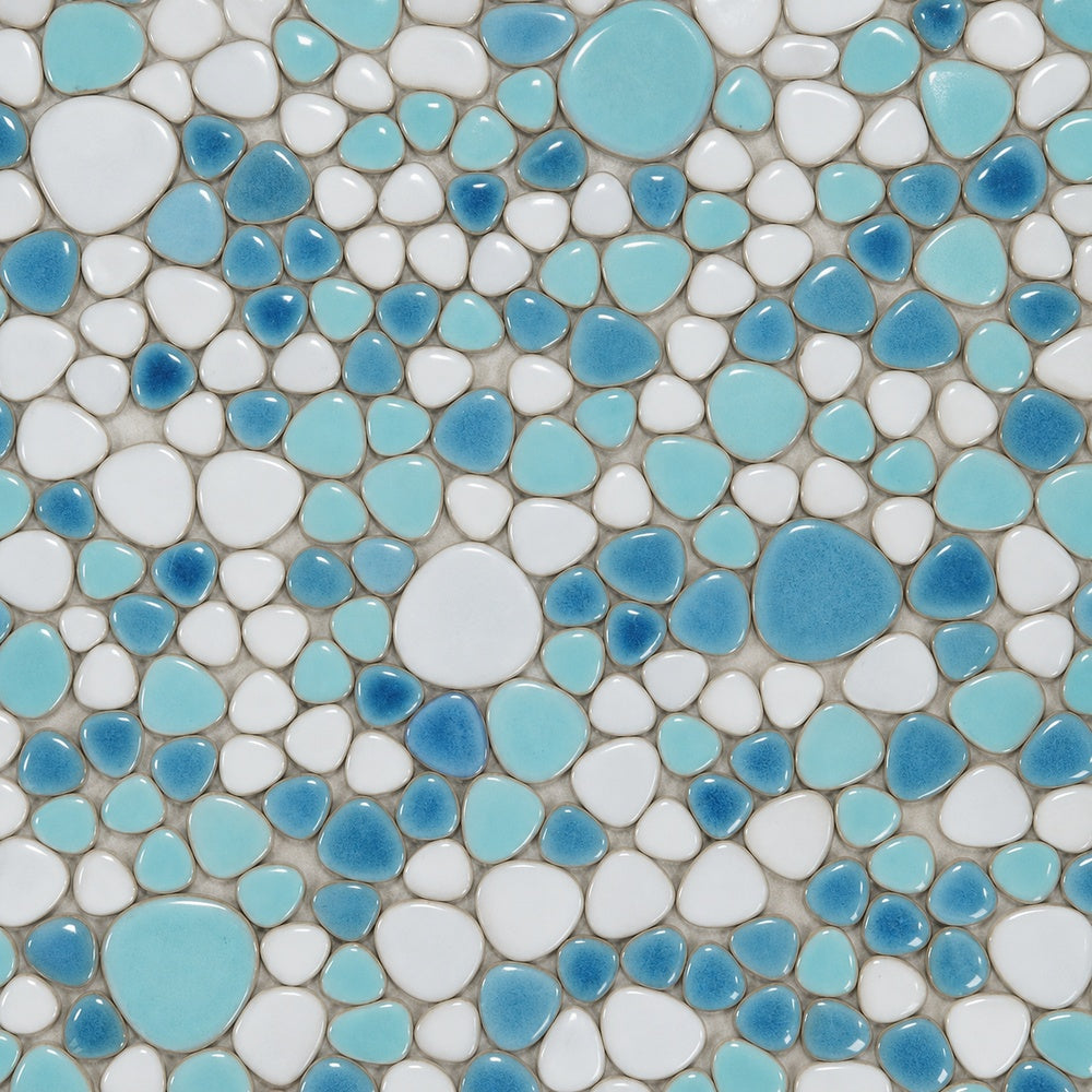 Nevis Pastel Turquoise Pebble Mosaic close-up