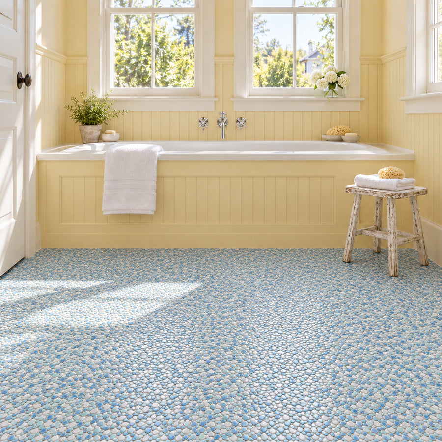 Nevis Pastel Turquoise Pebble Mosaic