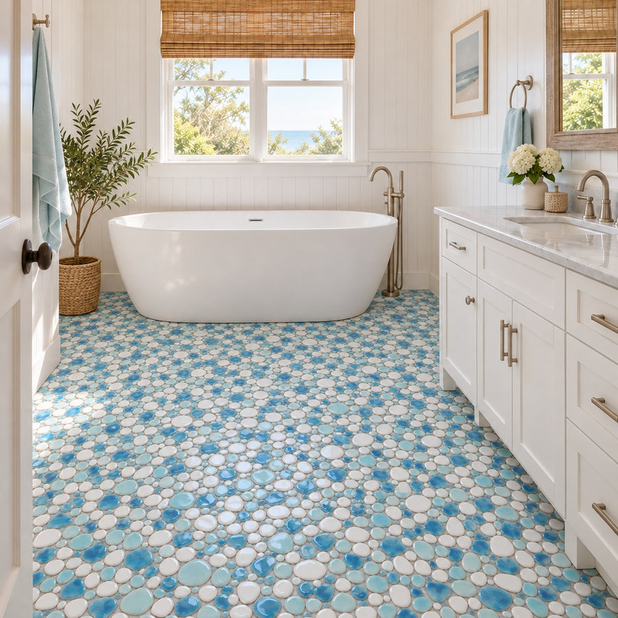 Nevis Pastel Turquoise Pebble Mosaic