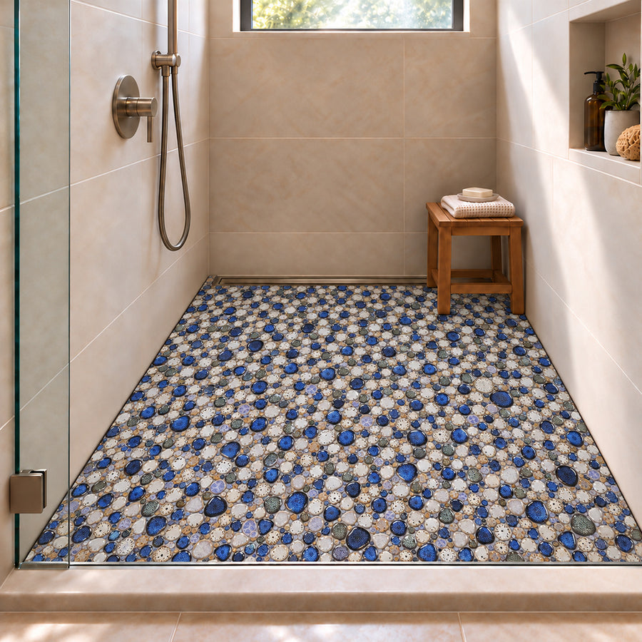 Nevis Pearl Blue Pebble Mosaic